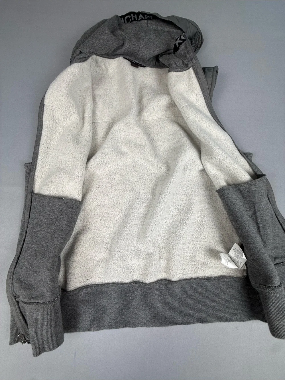 Michael Kors Sherpa Lined Hooded Gray Full Zip Vest Men’s Large